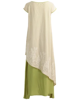 4XL 5XL Más el Tamaño de Vestido de las Mujeres del Vintage Casual Suelto Elegante Vestido Bordado de flores de Dos Capas de Vestido Largo Verde Vestidos de 2021