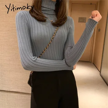 Yitimoky Nuevo Cuello Suéteres y Pullovers Mujeres 2020 Acanalado Sólido Elegante de la Moda de Otoño e Invierno, el Color de 8 Mujeres Suéter
