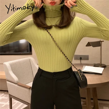 Yitimoky Nuevo Cuello Suéteres y Pullovers Mujeres 2020 Acanalado Sólido Elegante de la Moda de Otoño e Invierno, el Color de 8 Mujeres Suéter