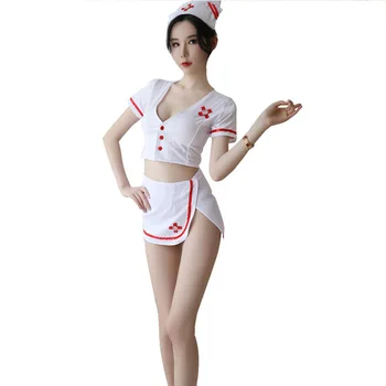 Enfermera Sexy Lencería Conjunto Uniforme Sombrero + Top + Falda + G-string de la Enfermera de la Ropa interior Sexy Juego de Rol