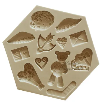 Yueyue Sugarcraft Regalo ala Oso Corazón molde de Silicona para fondant molde de la decoración de la torta de herramientas de molde de chocolate