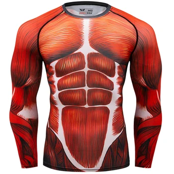 Nuevos hombres de la moda de compresión de Guardia de Erupción de MMA BJJ Camisetas de cuello redondo 3D de la piel Apretada camiseta manga larga camiseta Tops músculo camiseta