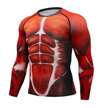 Nuevos hombres de la moda de compresión de Guardia de Erupción de MMA BJJ Camisetas de cuello redondo 3D de la piel Apretada camiseta manga larga camiseta Tops músculo camiseta