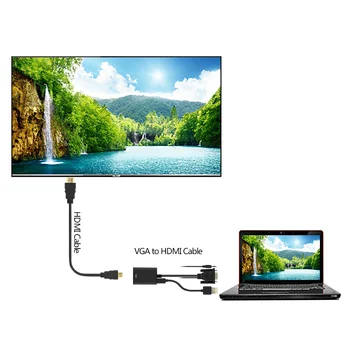 VGA al Convertidor de HDMI Cable de Audio con Soporte para 1080P HDMI Adaptador VGA macho a hembra Cable de Vídeo para proyector de TV Portátil HDTV