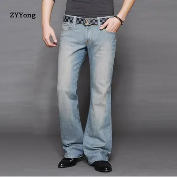 ZYYong Hombres Flare Jeans Boot Cut Out de Arranque de los pantalones Vaqueros de Corte Masculino Pierna Ajuste Clásico de Jean Llamarada Retro Azul Casual Hombres Pantalones