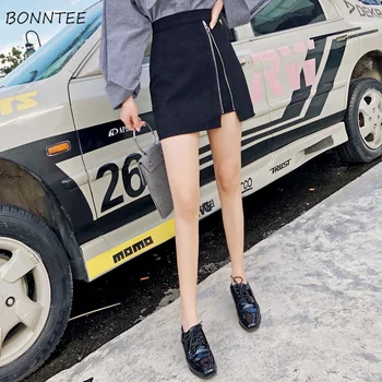 Las faldas de las Mujeres Además de Terciopelo Elegante Estudiantes Kawai Cintura Alta Lindo para Mujer de la Mini de la PU de la Falda de Ocio Sólido Estilo coreano Femenino de Una línea de