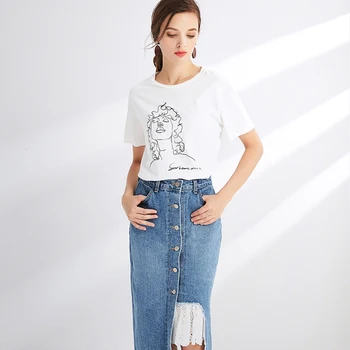 Hirsionsan Blanco estampado Abstracto Tee 2019 Mujeres Ronda de Cuello de la Ropa de Algodón T Camisa de los años 90 Gráfico de Verano Tumblr de Manga Corta Camisetas
