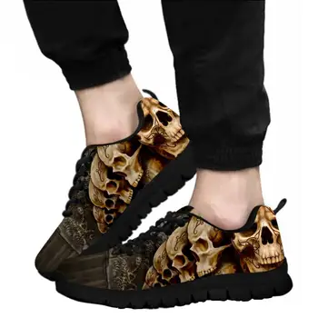 ELVISWORDS 2019 Hombres Zapatos Fresco Cráneo Impresión bajo Demanda Negro Casual Zapatillas de deporte Para los hombres de Moda Transpirable Zapatos Cómodos
