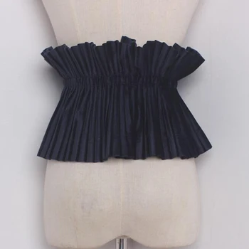 Nuevo diseño de la marca de Verano de Encaje Negro Hasta el Pliegue Cummerbunds Mujeres Mujeres Cinturones anchos Salvaje de Terciopelo de las Mujeres Correas de accesorios de Moda