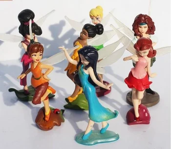 7pcs/lot Tinker Bell PVC figura de muñecos Piratas Hada Zarina Rosetta Ondas Leonado muñeco de navidad de la fiesta de cumpleaños de regalo para niña