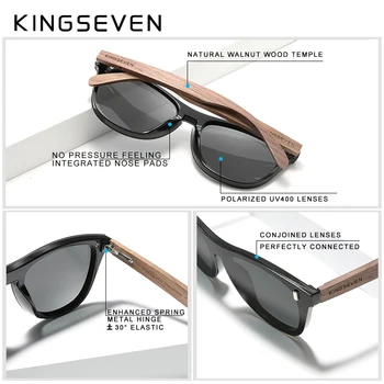 KINGSEVEN 2020 Nogal Negro Gafas de sol de Madera Gafas de sol Polarizadas Hombres Protección UV400 Gafas de Madera Original con Accesorios de Madera