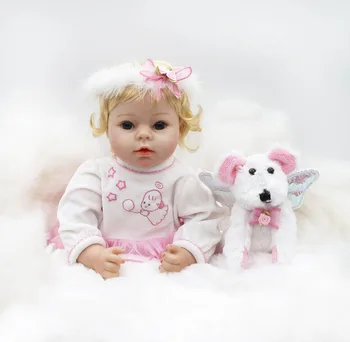 22 pulgadas de juguetes para bebés juguetes muñecas 56 cm rubio cabello de niña de las muñecas de juguete de silicona bebé reborn dolls real de la muñeca juguetes para niños, regalos