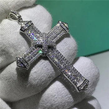 De lujo Cruz Colgante de Diamante de la plata Esterlina 925 Cruz Colgante de Collar de las Mujeres de los Hombres Declaración de Fiesta de la joyería