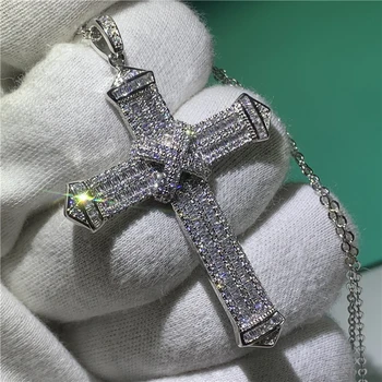 De lujo Cruz Colgante de Diamante de la plata Esterlina 925 Cruz Colgante de Collar de las Mujeres de los Hombres Declaración de Fiesta de la joyería