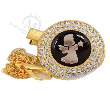 MIYOCAR hermoso símbolo único de oro bling chupete clip de chupete titular símbolo negro con cadena de oro ficticio clip LS-GB