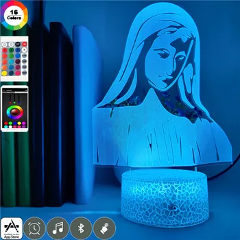 Aplicación de Control de La Virgen María 7 Colores Led 3d Luz de la Noche Fiesta en Casa de la Decoración de los Niños Estudio de Premios para el Evento Frío de Acrílico Lámpara de Mesa