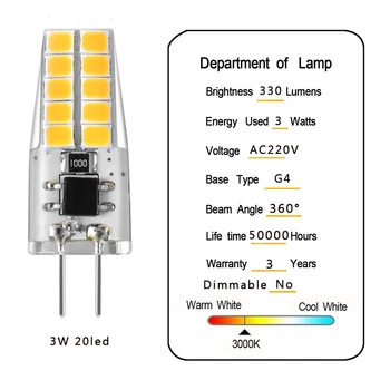 10pcs G4 LED de la Lámpara 220V 3W Lampada Lámpara LED G4 Bombillas ampul 20led 360 Ángulo de Haz 2835SMD 3000K 4000K Reemplazar la Lámpara Halógena de 30W