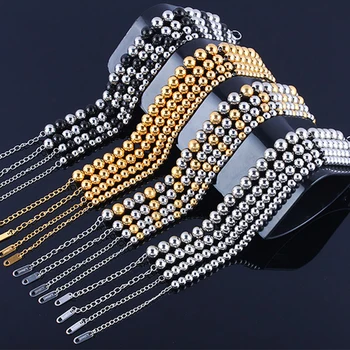 De acero inoxidable pulsera de perlas de oro negro para mujeres mujeres femme joyas braclet hombres brazaletes de las pulseras del encanto de la cadena de enlace