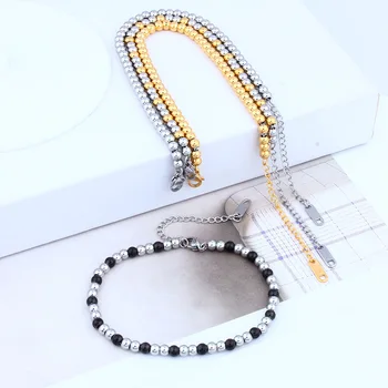 De acero inoxidable pulsera de perlas de oro negro para mujeres mujeres femme joyas braclet hombres brazaletes de las pulseras del encanto de la cadena de enlace