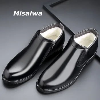 Misalwa de Invierno de los Hombres de Negocios Zapatos de la PU de la Felpa Cálida Simple Oficina de Zapatos de Vestir Clásico de Caballero, Zapatos de Nieve