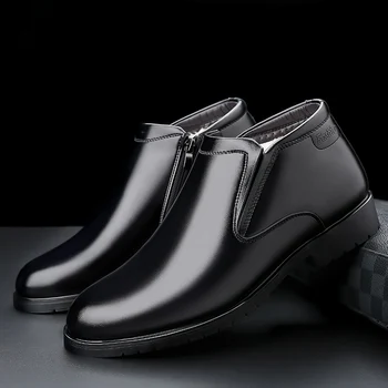 Misalwa de Invierno de los Hombres de Negocios Zapatos de la PU de la Felpa Cálida Simple Oficina de Zapatos de Vestir Clásico de Caballero, Zapatos de Nieve