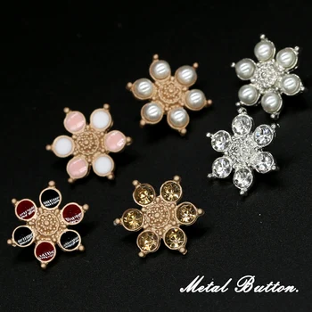 6pcs Botones de Flor de la Perla de Oro de Metal de Diamante Decorativo Joyería de la Ropa Vintage Pequeña Hebilla de Costura de Prendas de vestir Complemento Accesorios