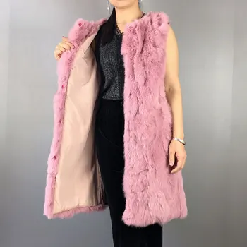 Fur Real de las mujeres de invierno chaleco de piel de conejo chaleco de piel de Conejo chaqueta Larga de las mujeres de la capa personalizable QD.YISHANG