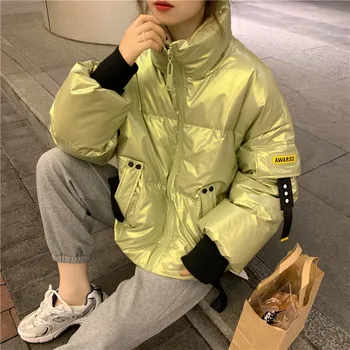 2020 invierno nueva versión coreana de todos coinciden que cambian de color de manga larga, brillante chaqueta de algodón de las mujeres parkas mujer