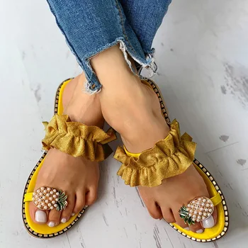 Las Mujeres Sandalias Zapatillas Zapatos Planos Flops Cadena De Bolas De Verano De La Moda De Cuñas De Diapositivas De Piña Dama Casual Mujer