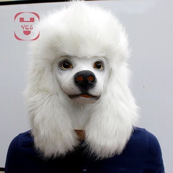 SÍ Látex Super Bowl Underdog Perro Máscara de Cabeza de Perro Caniche Máscara Espeluznante Fiesta de Lujo de Halloween para Adultos Divertida Fiesta de Disfraces Props