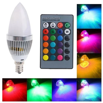 3W Inteligente E12 LED RGB Colorido Cambiar el Color de la Bombilla con 24 Vela Botón de Control Remoto Lechoso de la Pantalla