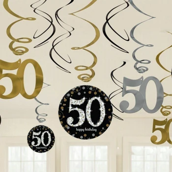 30/40/50/60 Remolinos de papel de Aluminio en el Techo Colgando Adornos Colgantes Colgante de Banners para Adultos Aniversario de la fiesta de Cumpleaños decoración