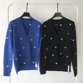 Negro, Azul, Chaqueta de punto cuello en V Bordado Ader Error Suéter Hombres Mujeres 1:1 de Alta Calidad Adererror de punto Sudaderas