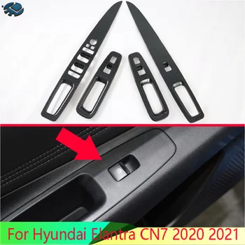 Para Hyundai Elantra CN7 2020 2021 de los Accesorios del Coche de Fibra de Carbono de Estilo de la Ventana de la Puerta Apoyabrazos de la Cubierta del Interruptor del Panel de Moldura Decorar