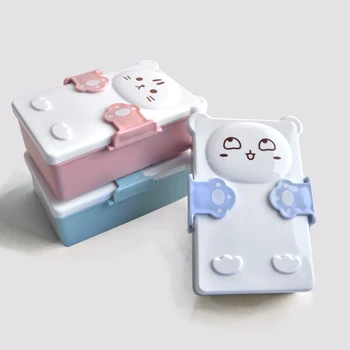 De dibujos animados Encantadora de las Cajas Bento 3D gatito de Plástico Sándwich de Almuerzo Caja de Almacenamiento de Alimentos Cuadro Horno de Microondas para los Niños alimentaire Caso