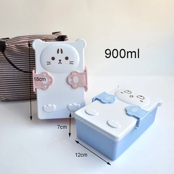 De dibujos animados Encantadora de las Cajas Bento 3D gatito de Plástico Sándwich de Almuerzo Caja de Almacenamiento de Alimentos Cuadro Horno de Microondas para los Niños alimentaire Caso