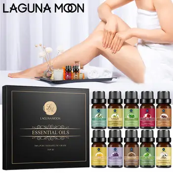 LAGUNAMOON 10ML Puros Aceites Esenciales Orgánicos Conjunto 10PCS Masaje Difusor de Aliviar el Estrés Fragancias de Perfume