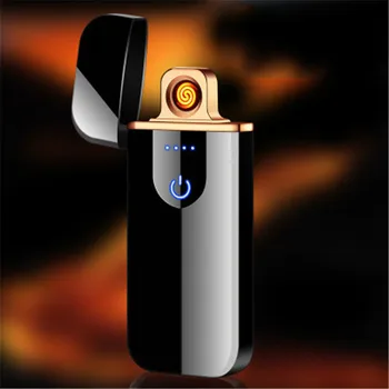 Nueva Huella dactilar Touch de Carga USB encendedor a prueba de viento Personalidad Creativa Ultra-delgada de Metal Electrónico Encendedor Encendedores de Cigarrillos