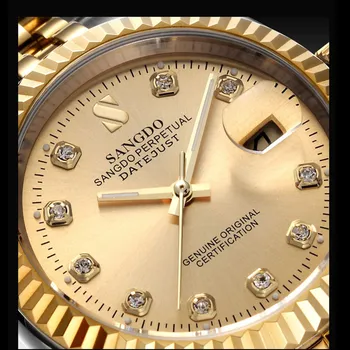 SANGDO apasionados de la Marca Completa de Acero Relojes Clásico y Elegante de Negocios de diseño Hombres Mujeres Total de Acero reloj de Pulsera de Cristales de Parejas Reloj