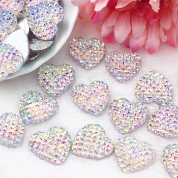 50pcs/lote de BRICOLAJE cabujones de resina accesorios kawaii resina de corazón en claro ab colores 22MM