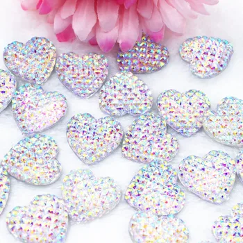 50pcs/lote de BRICOLAJE cabujones de resina accesorios kawaii resina de corazón en claro ab colores 22MM