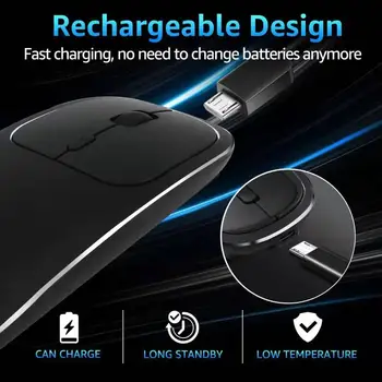 La carga inalámbrica del ratón, 2.4 GHz ratón ergonómico, mute ultra-thin mini tablet de ratón, de aleación de Aluminio de alto grado ratón portátil.