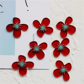 Más reciente 40pcs/lote de 30mm rojo de impresión de dibujos animados de flores en forma de acrílico perlas sin agujeros diy de la joyería del pendiente/accesorio de la prenda