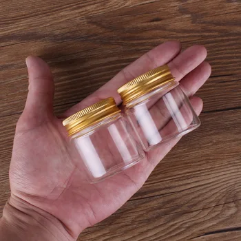 12 piezas de 50ml 47*50*34 mm de Botellas de Vidrio con Aluminio Dorado Tapas de Especias Botellas de Envase de pastillas de Caramelo Frascos Viales para Regalo de Boda