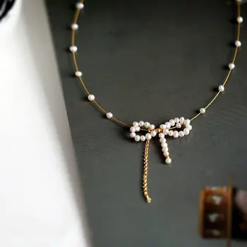 SINZRY NUEVA naturales perlas de agua dulce bowknot elegante gargantillas collares señora creativo de la joyería accesorios