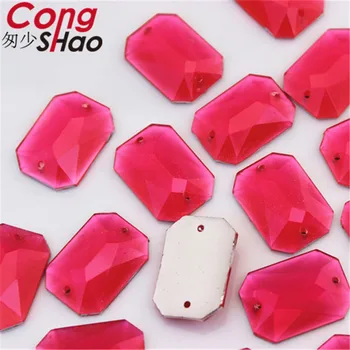 Cong Shao 100pcs 13*18mm color Fluorescente Rectángulo de Resina de diamante de imitación de piedras y cristales de costura de 2 Hoyos DIY disfraz Botón CS206