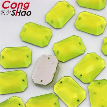 Cong Shao 100pcs 13*18mm color Fluorescente Rectángulo de Resina de diamante de imitación de piedras y cristales de costura de 2 Hoyos DIY disfraz Botón CS206