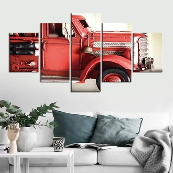 Moderno Lienzo de Pintura HD Impresiones de 5 Paneles de Cartel Camión de Bomberos Imágenes para Bombero Regalo Modular de Pared de obra de Arte a Casa Deco
