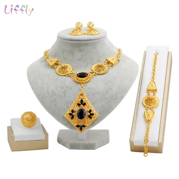 Liffly italiano de la Joyería Nupcial Conjunto de Aretes Collar de Cristal de la Moda Accesorios de la Joyería del Encanto de Dubai Conjuntos de Joyas de Oro para las Mujeres