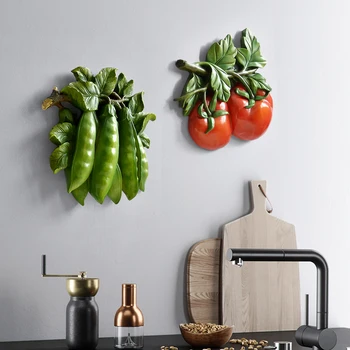 Moderno Resina Verduras Frutas Colgantes Colgante de Pared Decoración de la Pared de la Cocina del Restaurante Sofá de Fondo 3D fotomural Adornos